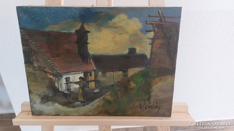 (K) falurészlet festmény 40x30 cm
