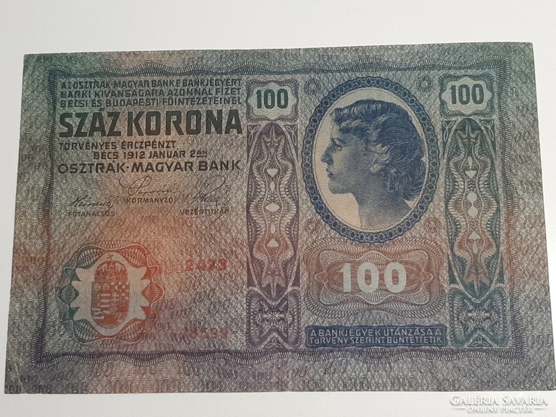 100 korona 1912 EF szép állapotban