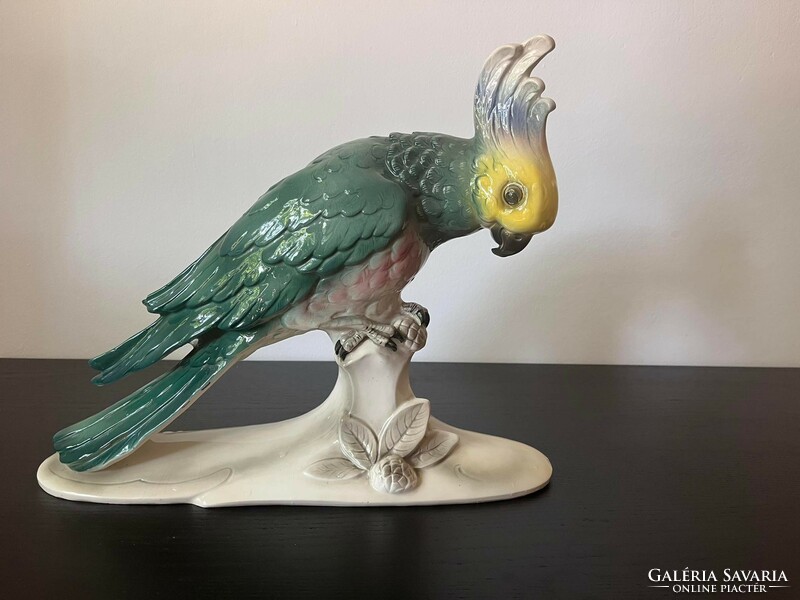 Large faience parrot-shaped porcelain