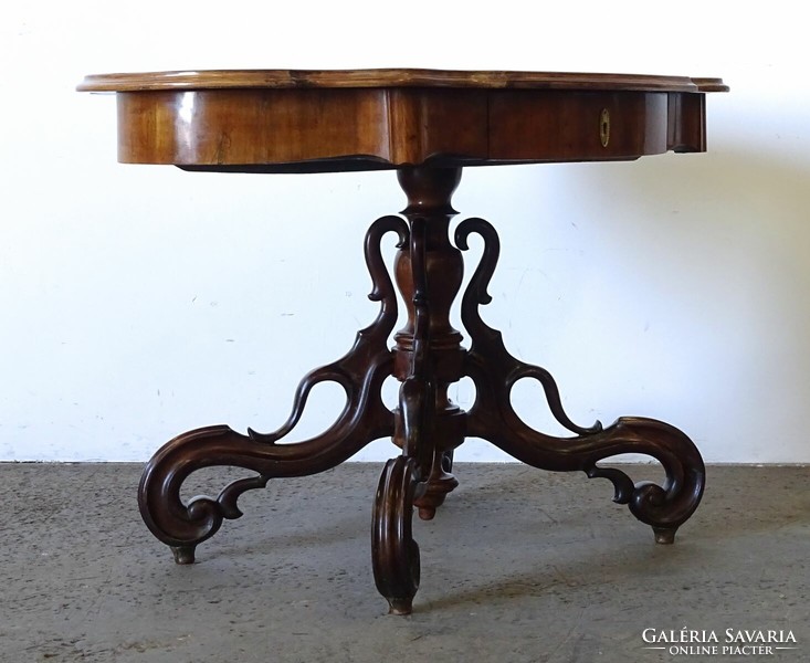 1K308 antique spider leg table with drawers, oval neo-baroque salon table