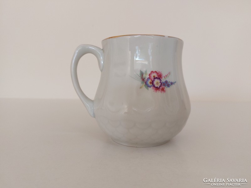 Régi Drasche porcelán bögre virágos népi csésze vintage hasas bögre