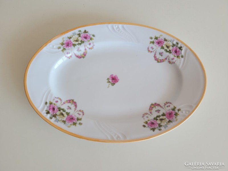 Art Nouveau old rosy rose garland large oval porcelain bowl with flower garland steak bowl