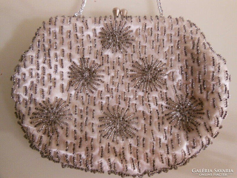 Reticule - beaded - hand sewn - special - 18 x 14 cm + 15 cm chain