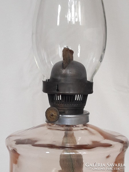 Antique old table kerosene lamp rosé champagne color glass body base with bay wick 19. Sz large size