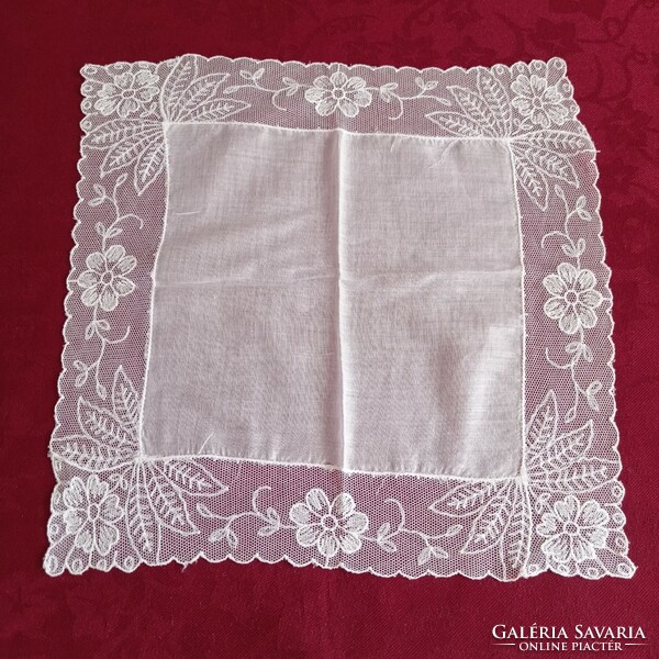 Antique, white decorative handkerchief, ticket handkerchief, 25.5 x 25.5 cm