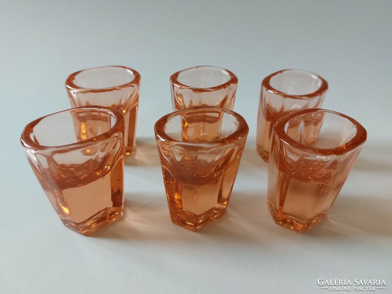 Old glass liqueur glass pink art deco short drink 6 pcs