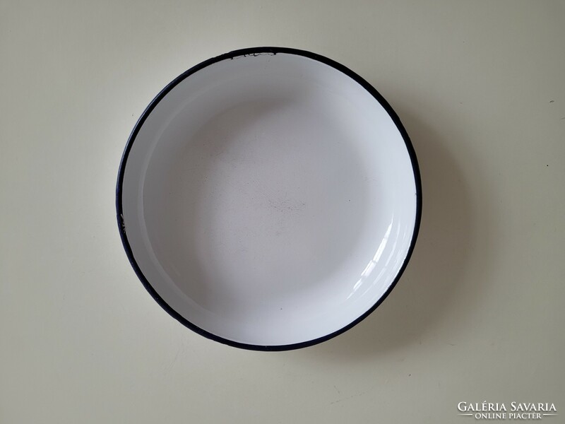 Vintage régi zománcos kék fehér Bonyhád zománcozott tányér tál