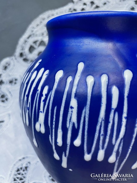 Szép állapotú kék kerámia váza csurgatott mázzal