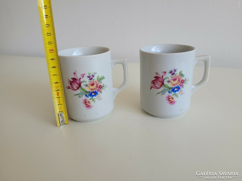 Régi 2 db Zsolnay porcelán bögre virágos teás csésze pajzspecsétes