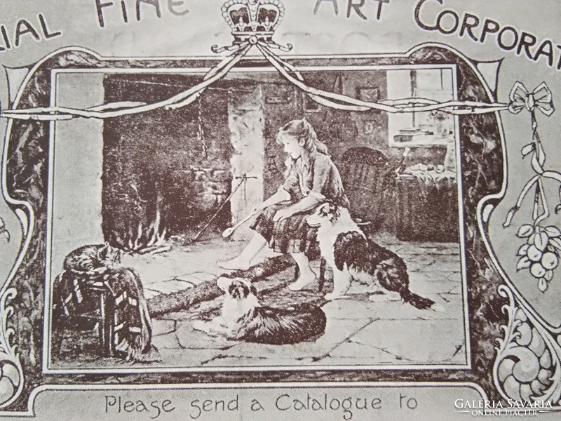 Antique English advertisement sheet, 'advertisement sheet of the imperial fine arts company, little girl with dogs 1900