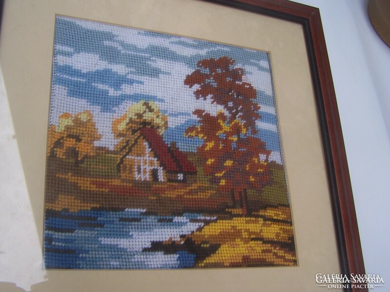 Dekoratív gobeline kép szép, üvegezett keretben Keret külső mérete 33 x 33 cm