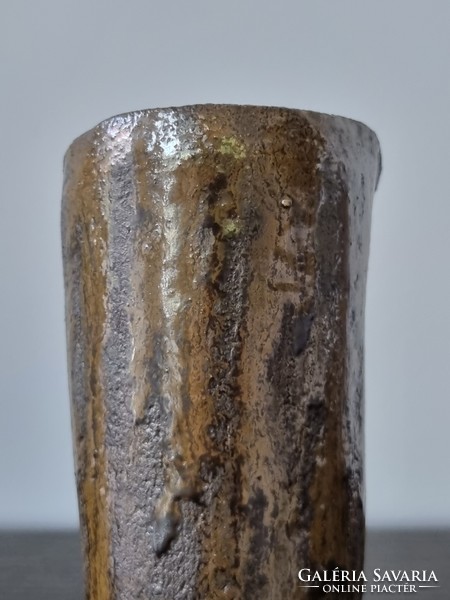Vintage earthenware vase with eosin glaze - marked studio work