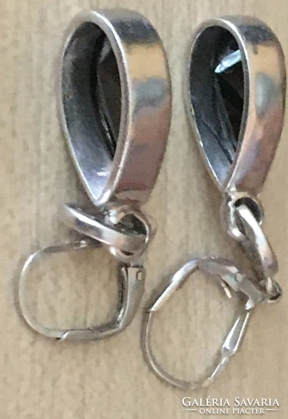 Silver earrings - with polygonal polished stone, small zircons - Hungarian metal and master-marked
