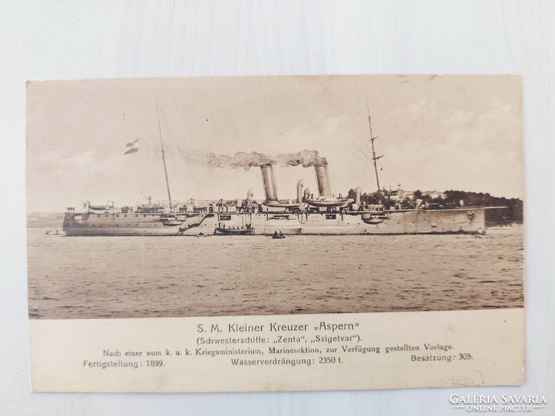 Kleiner Kreuzer Aspern, német császári haditengerészet, Feldpost, I. világháború képeslap, 1915