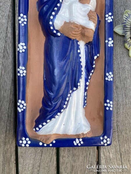 Ceramic painted naïve, folk representation of the Madonna and Child