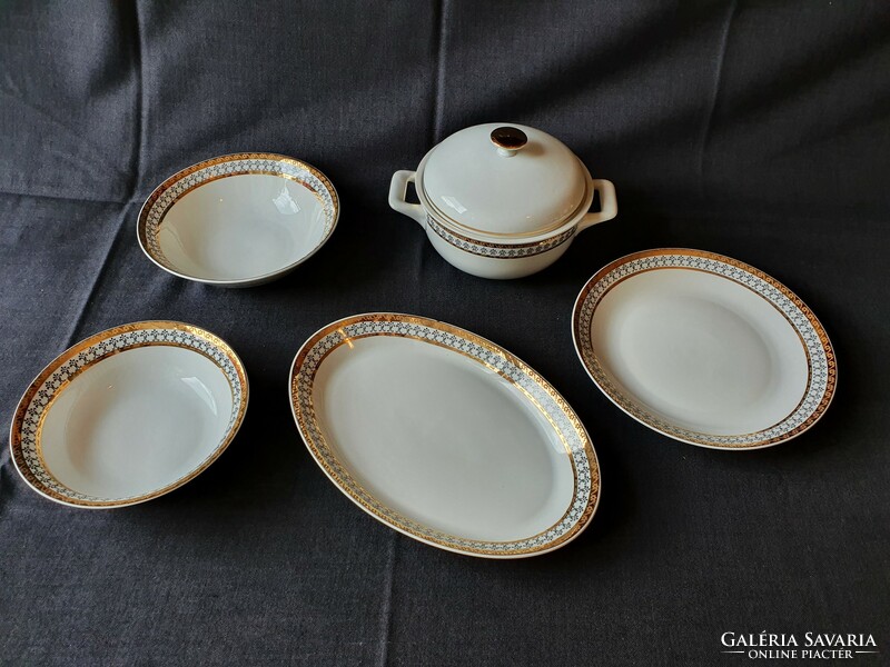 Mz - moritz zdekauer, 6-person Czechoslovak porcelain dinnerware and tea set with gold rim