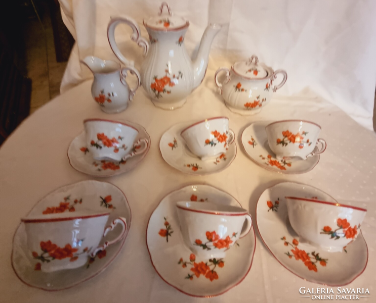 Zsolnay 6-person mocha set red peach floral