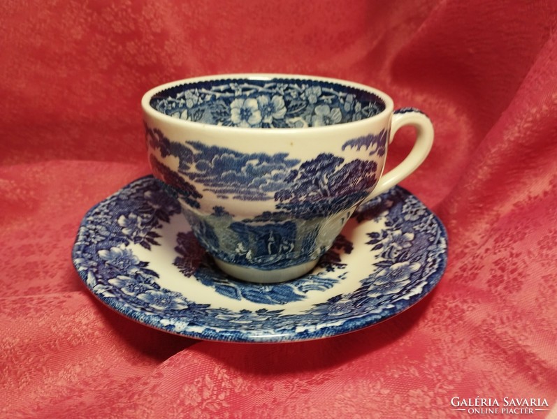 Beautiful, scenic English porcelain coffee cup with bottom