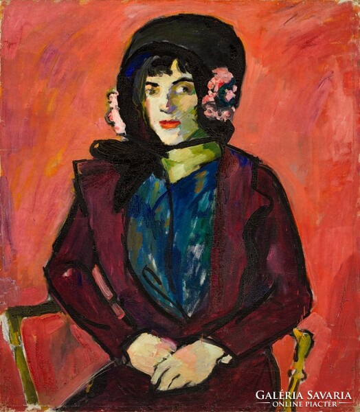 Saÿen - girl in burgundy - blindfold canvas reprint