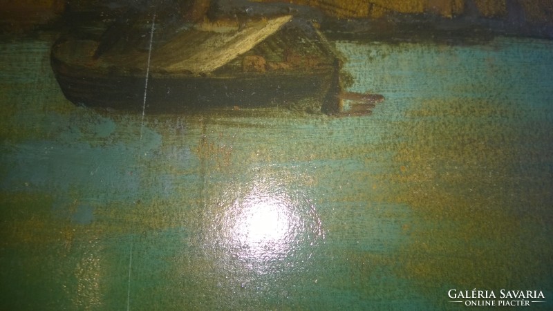 Antik -1800-as évek- Olasz kikötő c.festmény nagyméretű 117x83 cm