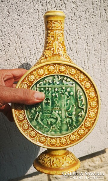 Antique Zsolnay ceramics Austria-Hungary series vase, battle scene, ivory color, rarity.