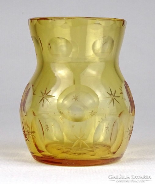 1K227 Színezett borostyánsárga kristály váza ibolyaváza 6.5 cm