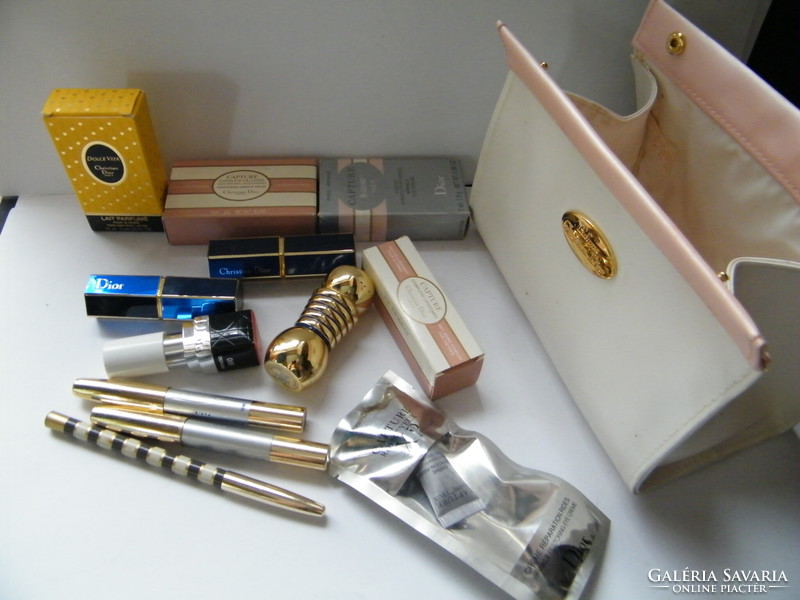Vintage Christian Dior kozmetikumok (szemceruza, rúzs, krém...) és piperetartó