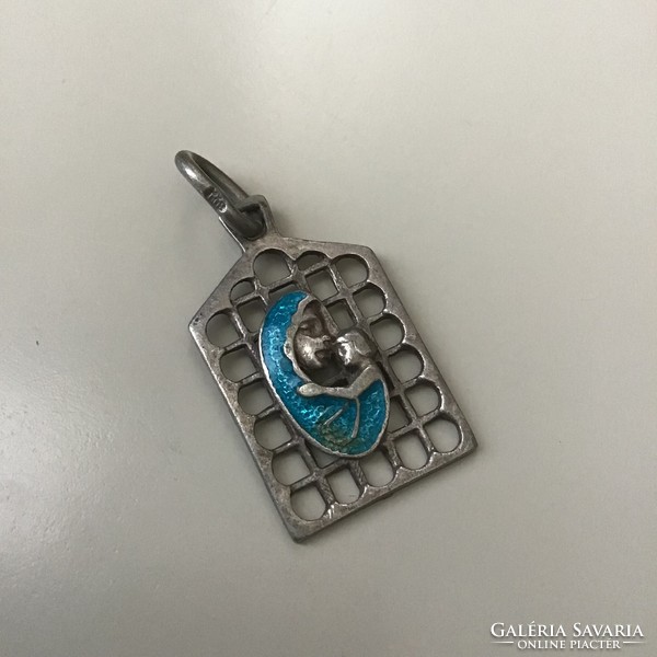 Old silver pendant with fire enamel decoration