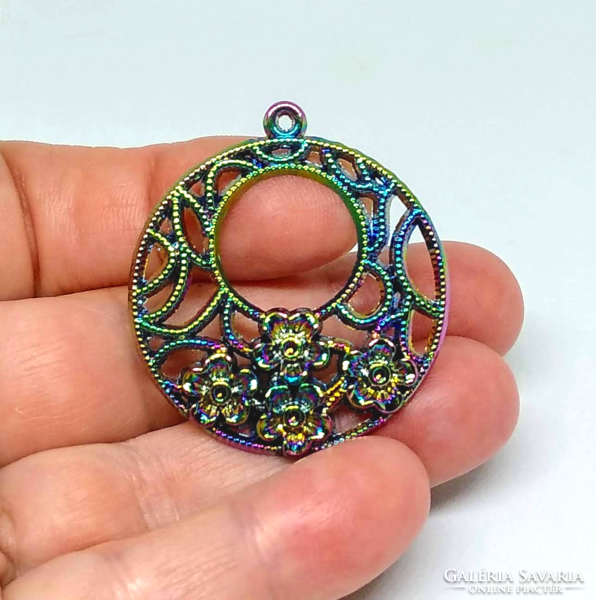 Tibetan silver rainbow plated filigree flower pendant