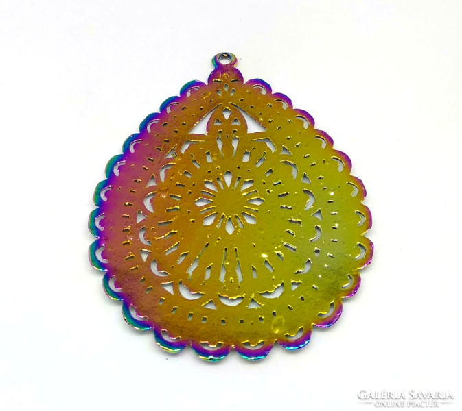 Tibetan silver rainbow plated filigree drop pendant