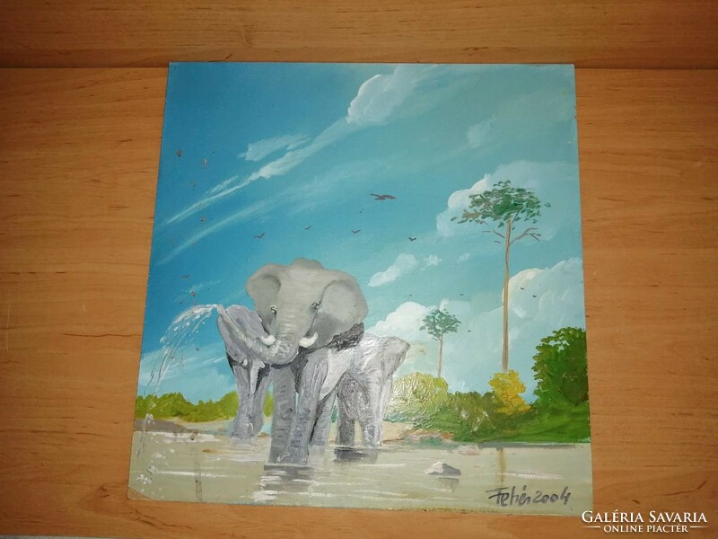Elephants painting white sign 23*24.5 cm