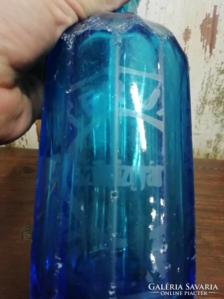 Soda bottle, half liter, liter János sikvízgyara light, beautiful blue perfect bottle for collectors