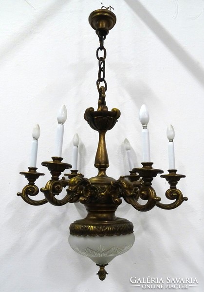 1K371 antique six-arm dolphin bronze chandelier 113 x 74 cm