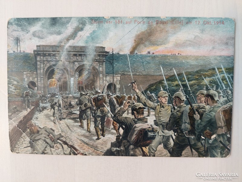 World War I postcard, battle scene, sturm der 181 auf porte de doual