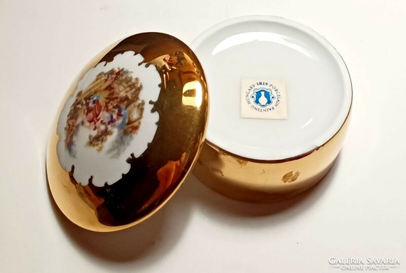 Gold-plated iris porcelain jewelry box