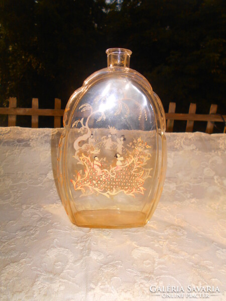 Antik  japán aprolékos kézi  zománc festett   üveg palack