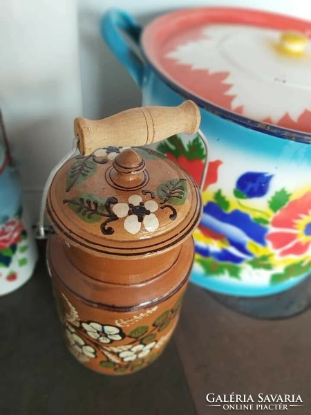 Gyönyörű ritka  kerámia  tejeskanna kanna Gyűjtői szépség falusi paraszti dekoráció