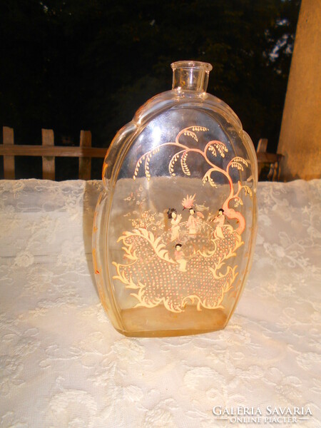 Antik  japán kézi zománc festett   üveg palack