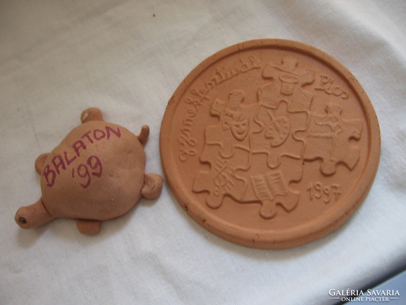 Children's festival Pécs 1997 plaque and balaton 99 turtle ceramic souvenirs