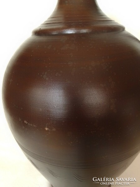 Őrség folk ceramic drinking mug, kanta, Hungarian szombat wood, beautiful dark walnut brown, glazed, 80s