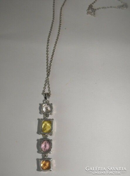 Thin silver necklace with four-stone silver pendant