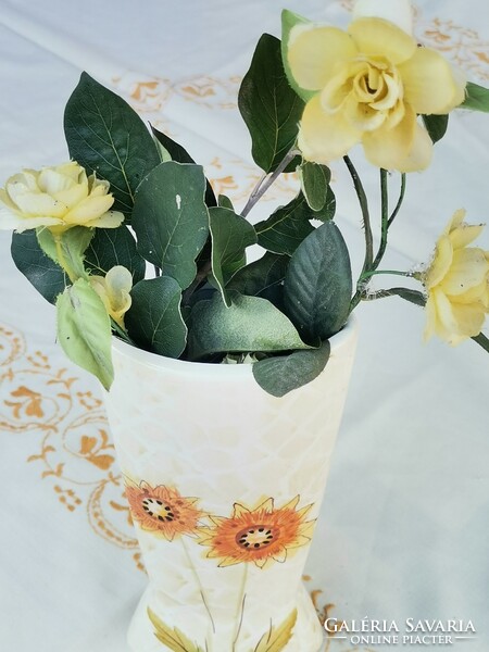 Nagy virág mintás váza, virág váza, festett kerámia váza, egyedi kerámia virágtartó,vintage ajándék