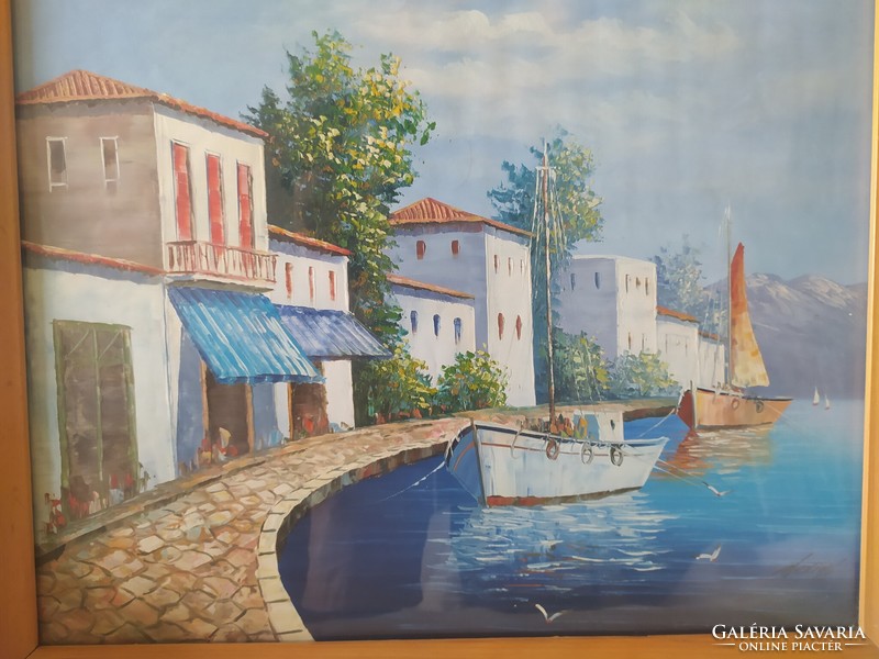 Alexioy - harbor signed print in original glazed frame, 68 x 58 cm