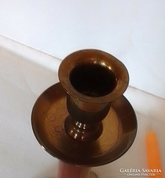 Three-legged, copper base, turned wooden candle holder, copper chalice, 70s, Austrian