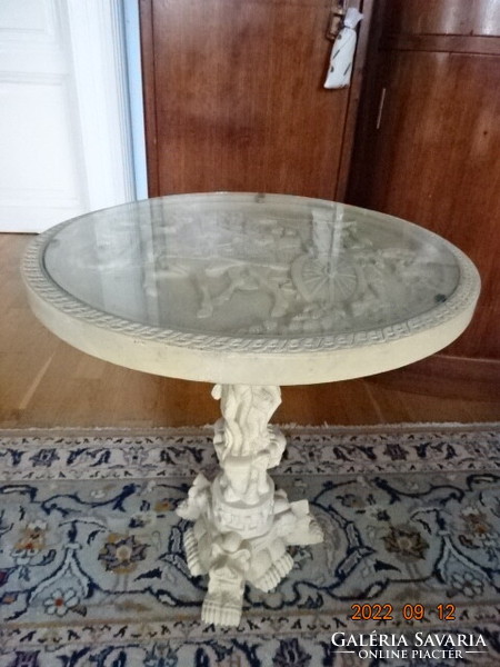 Chinese Alabaster Antique, Carved Side Table Without Glass Top, Vintage Style. Vanneki!