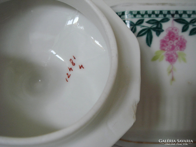 Old porcelain sugar bowl with square floral lid bonbonier