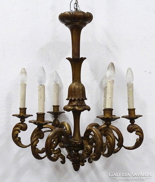 1K392 antique gilded six-arm carved wooden chandelier 70 x 60 cm