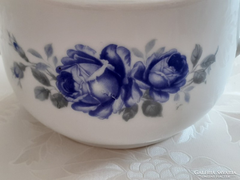 Régi Drasche porcelán cukortartó kék rózsás füles bonbonier