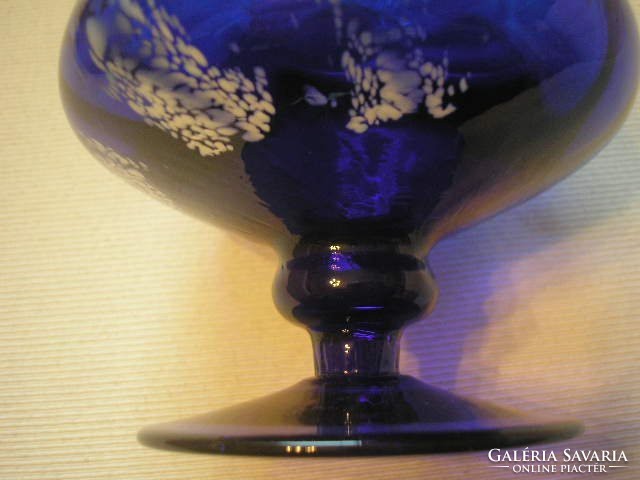 Zafírkék-opál ++ díszítéssel,színátmenetes talpas kínáló kehely asztalközép