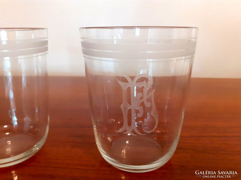 Antique monogrammed glass old wine glass 2 pcs